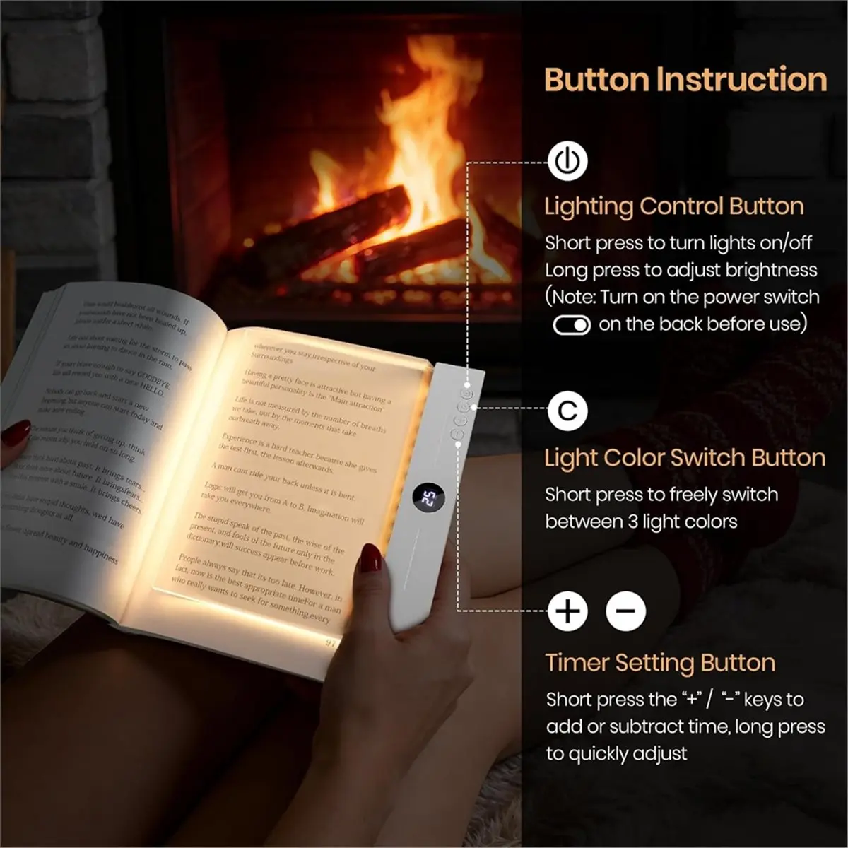 【STABLE QUALITY】Flat Book Light Rechargeable Clear LED Smart Reading Light with Timer Dimmable Eye Protection for Bedside Travel