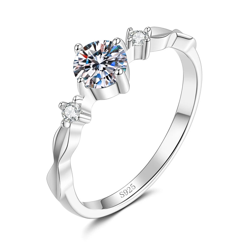 

D Color 5MM 0.5CT Moissanite Ring S925 Sterling Silver Wedding Rings for Woman Anniversary Mother's Day Party Jewelry Gift