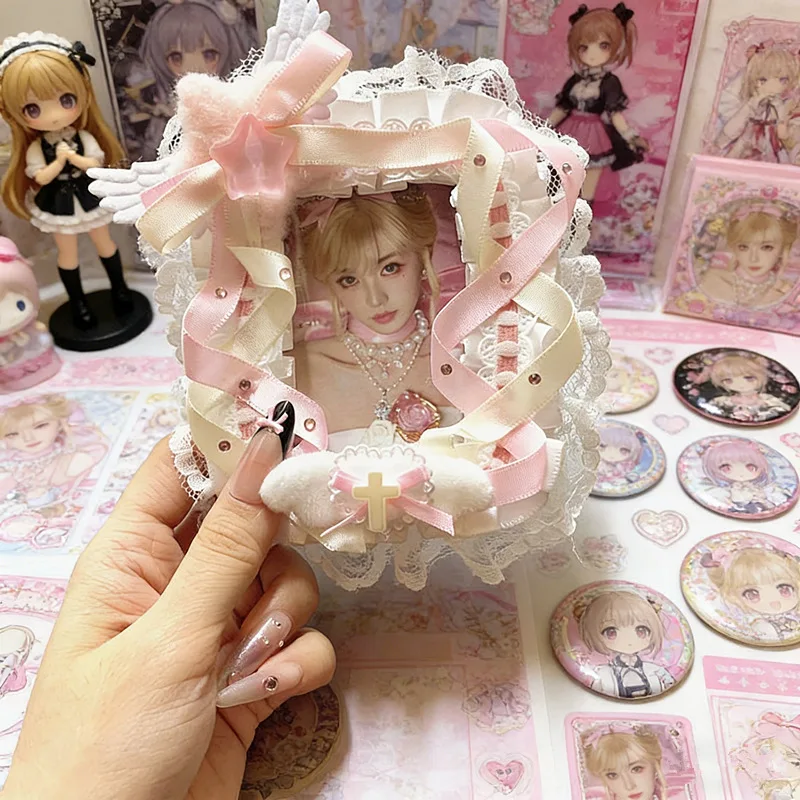 

Sweet Lace Photo Card Holder for Girls Kawaii Korean Decorative Case Protector for Idol Photo Cards Ita Bag Backpack Accessory