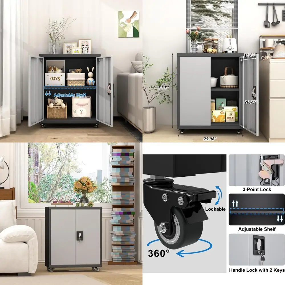 

Portable Rolling Storage Cabinet with Adjustable Shelves for Garage, Home, or Office