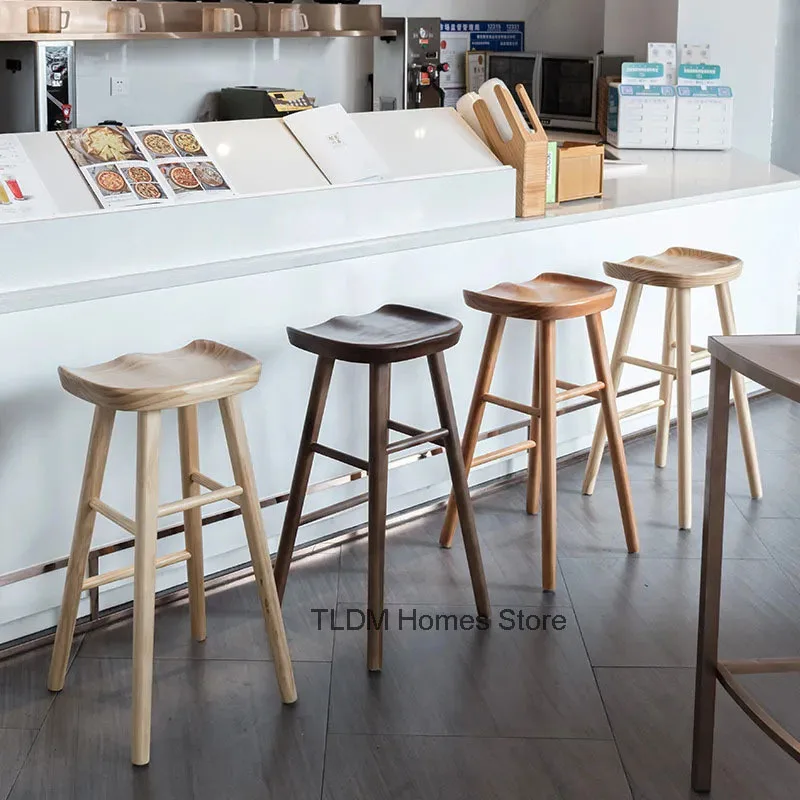 

Nordic Solid Wood Bar Chairs for Household Kitchen Counter 의자 Minimalist Designer Cafe Front Desk Reception High Bar Stool