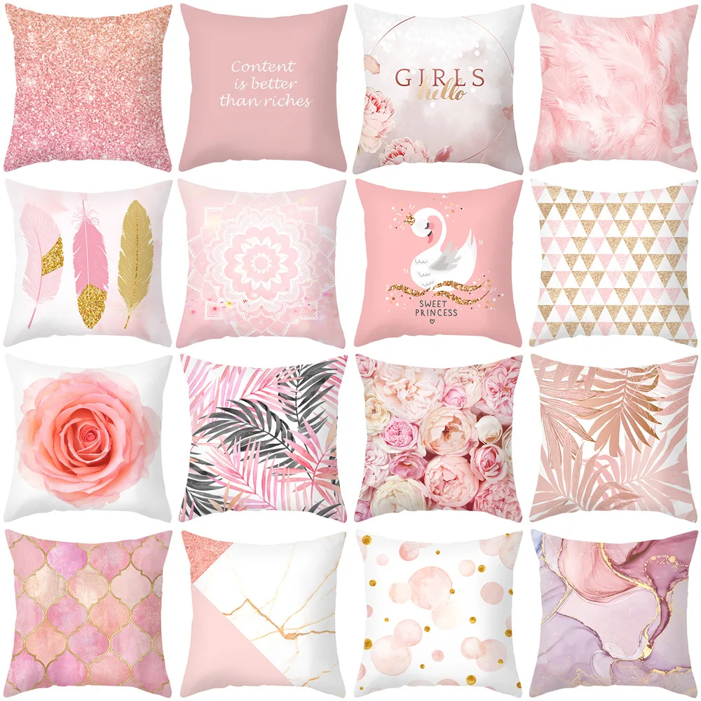 VIKAMA Pink Inspirational Pillowcase Soft and Skin-Friendly Living Room Sofa Bedroom Decor Warm and Healing Atmosphere