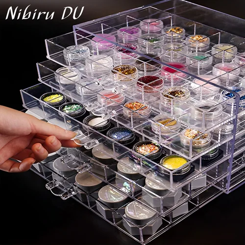 Imagen 1 del producto Caja organizadora acrílica transparente con 72/79/120 rejillas, compartimento para decoración de uñas, caja de almacenamiento para organizador de cuentas, accesorios de manicura DIY