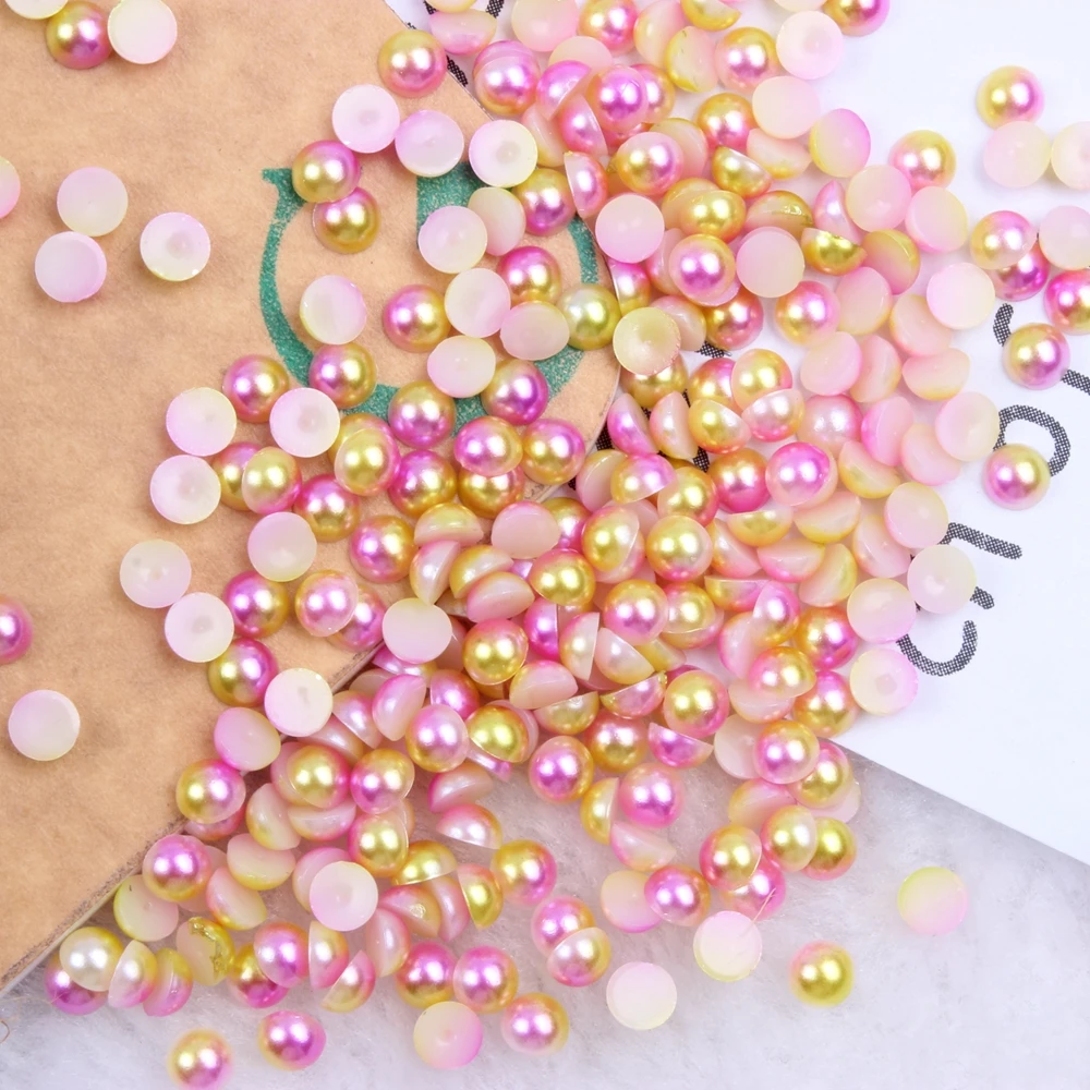 New 3-10mm Rose RainBow Color Half Round Pearls Flatback Glue On Imitation DIY Wedding Clothes Nail Art Decorations