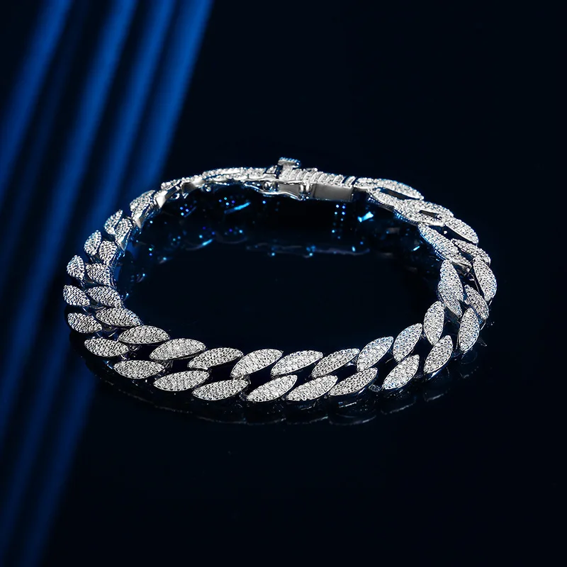 Smyoue 10mm All Zircon Cuban Bracelet for Men Women Hip Hop High Carbon Diamond Chain 100% 925 Sterling Silver Bangle 16-23cm