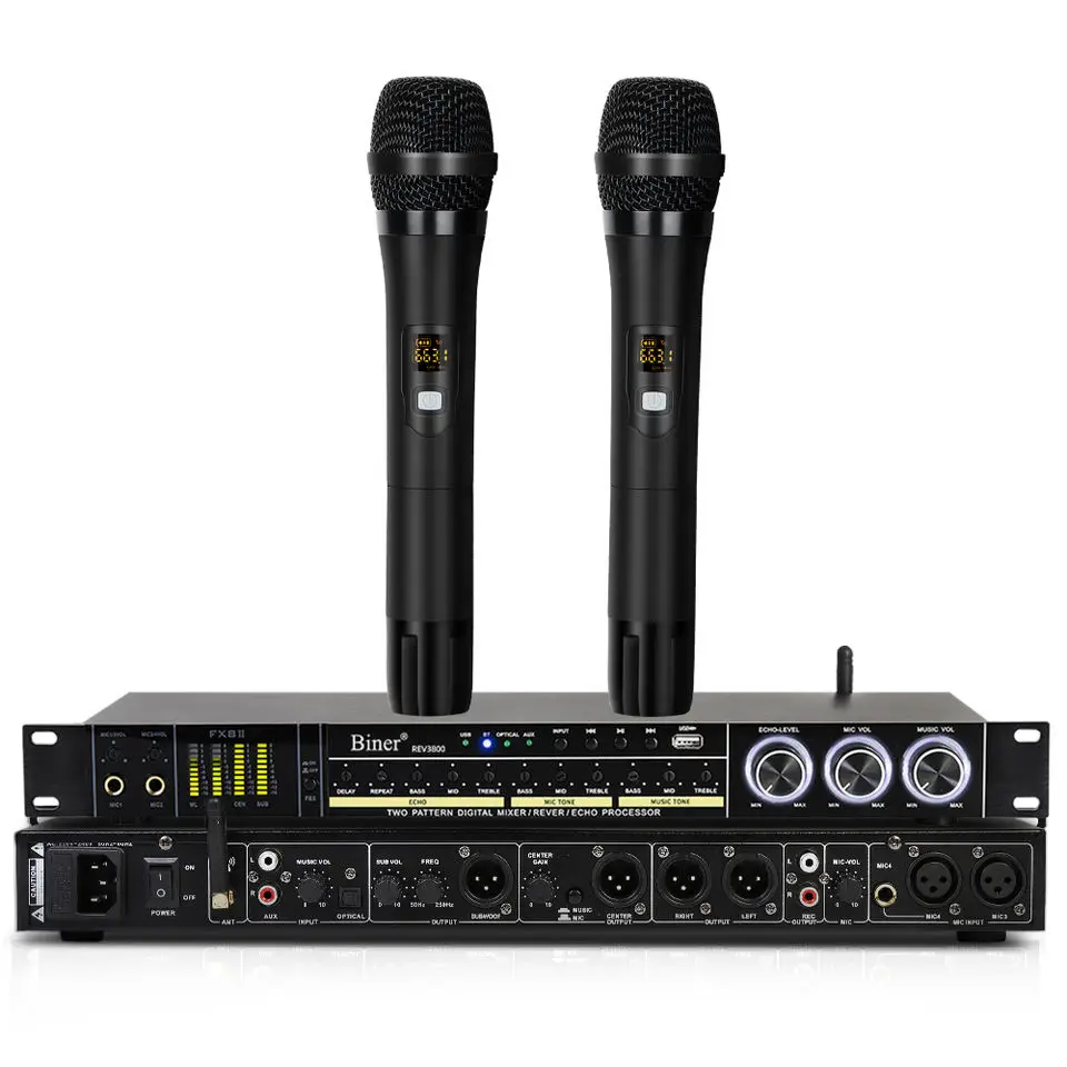 

OEM REV3900 Professional Digital Audio Effects Processor With 2 UHF Handheld Microphones With Karaoke Concert