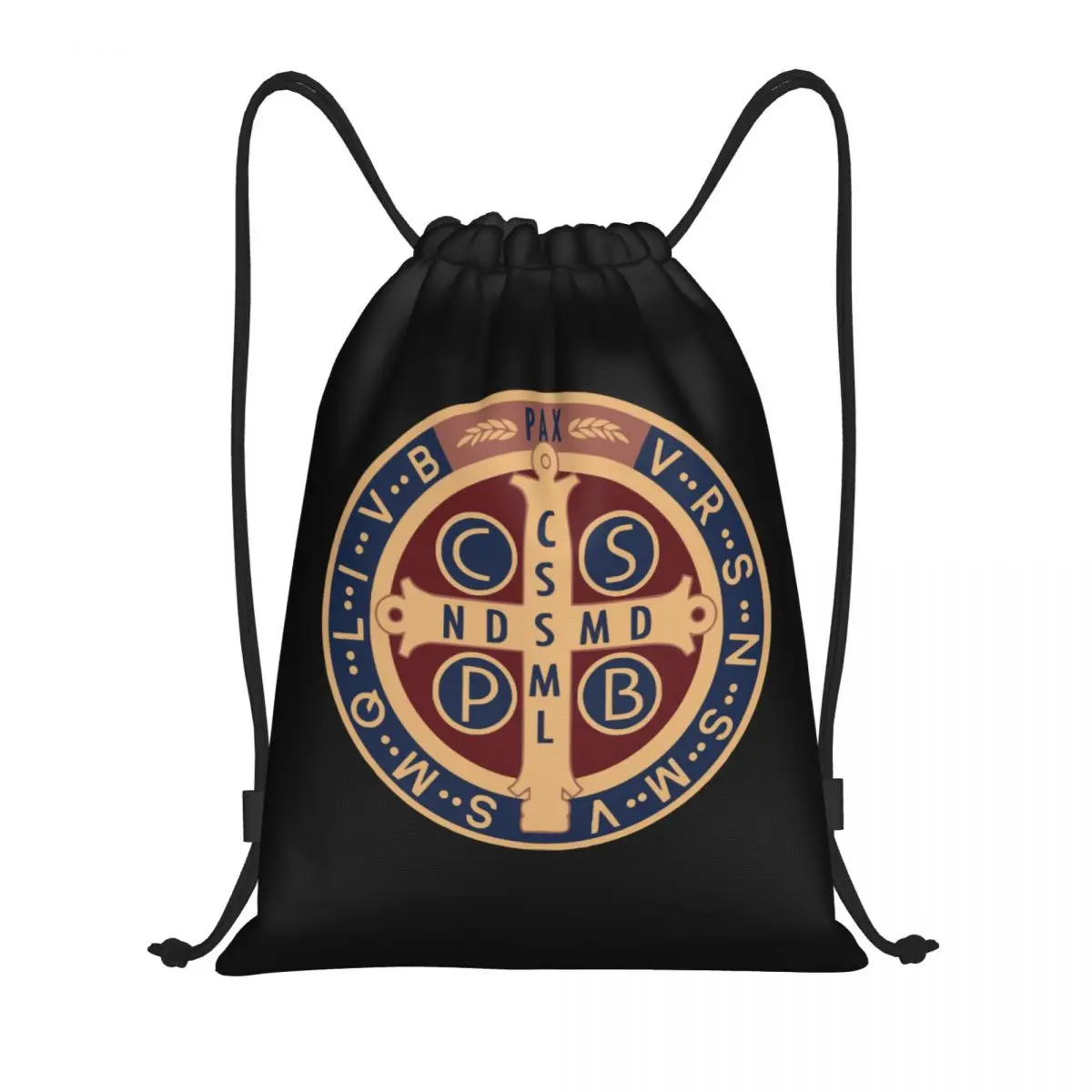 Custom Saint Benedict Medal Drawstring Backpack Bags Lightweight Jesus Catholic Gym Sports Sackpack Sacks for Traveling