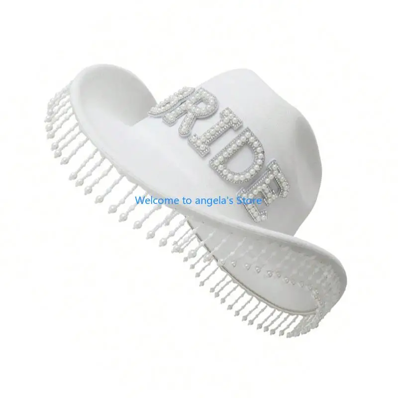 

X4YC Шляпа-ковбойша с бахромой и бусинами Музыкальный фестиваль Шляпа Невеста на свадьбу Панама Шляпа