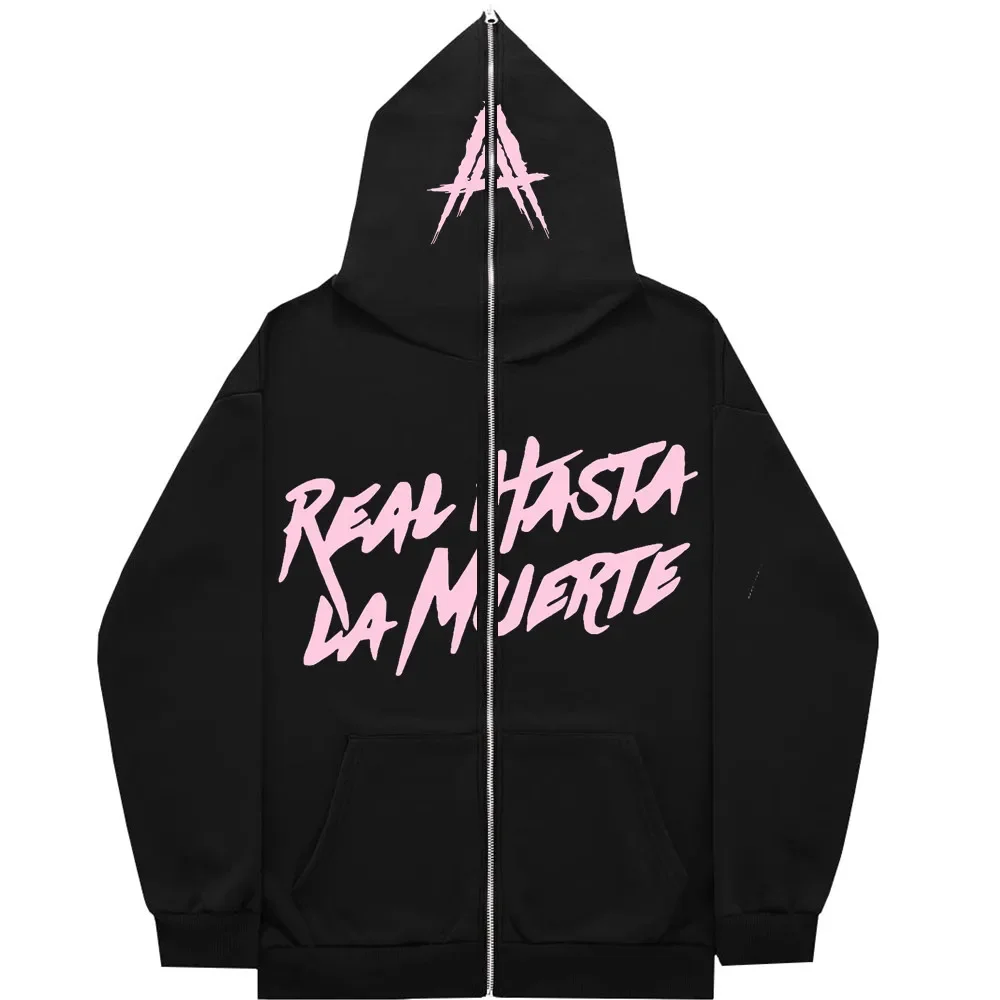 AA Real Hasta La Muerte Full Face Zipper Men's Hoodies Sweatshirt Unisex Inner Fleece Women‘s Streetwear Tops Coat