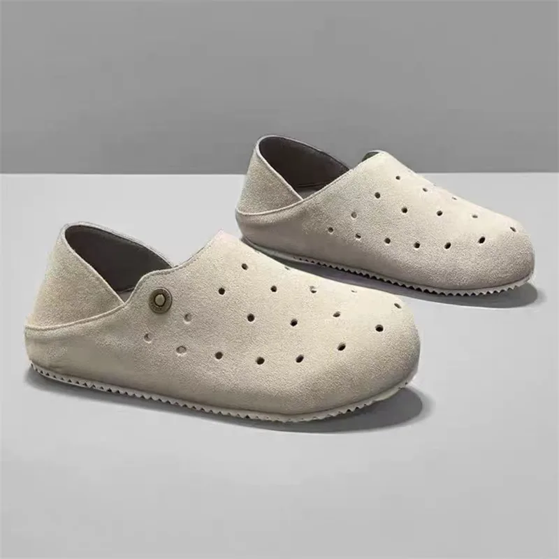 

Fashion Summer Men's Loafers Suede Leather Casual Shoes For Man Moccasin Soft Lightweight Breathable Flat Shoes Man Half Slipper