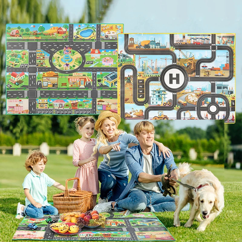 Kids Educational Play Mat City Traffic Car Signs Road Parking Large Map Baby Climbing Playing Mats English Play House Game Mat