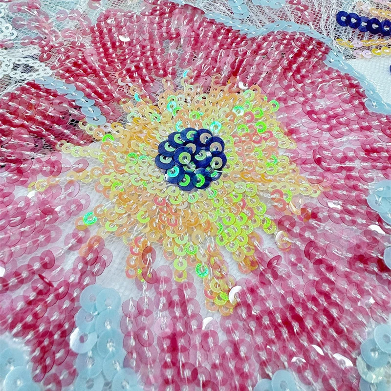 

90x130cm Colorful Flower Sequin Mesh Material Embroidered Fabric for Dress Wedding Party DIY Crafts Sewing Clothing Supplies