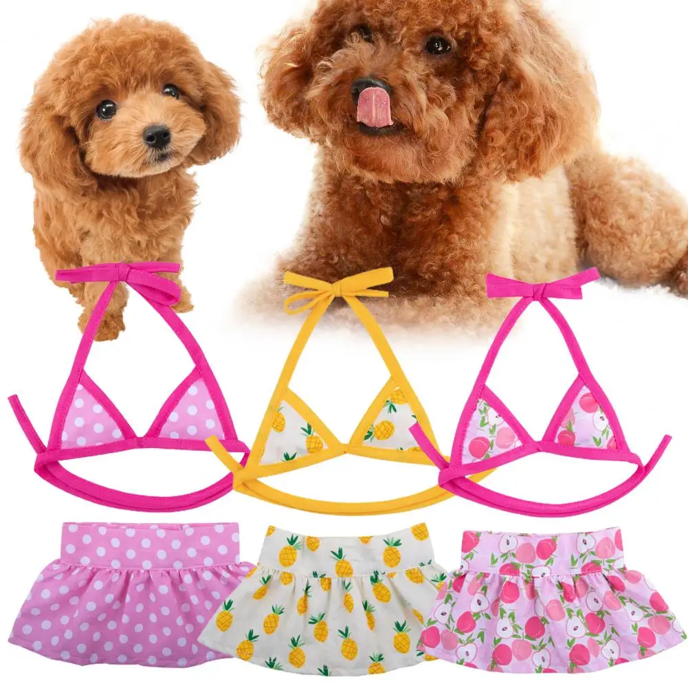 1 zestaw Bikini dla psa taśma mocująca wygodne, przezroczyste nadruki w letnie ubranie dla psa Bikini w stylu letnim dla małych psów XS-L