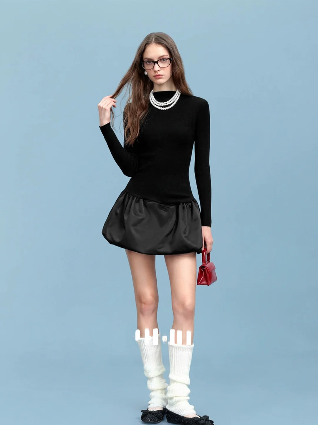 

Женская юбка AHMI Ele Bla Long Sve Base Layer Dr для весны и осени, с эффектом утяжки талии, утягивающая, с цветочным принтом и пышными оборками