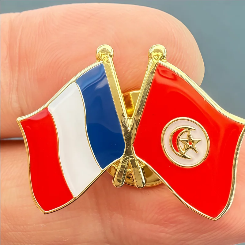 France & Tunisia Flag Metal Soft Enamel Lapel Badge Pins Brooches