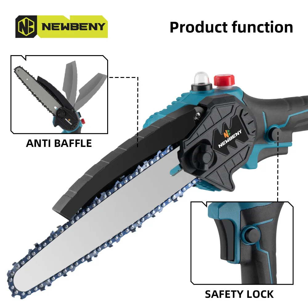 NEWBENY 1500W 8 Inch Brushless Cordless Electric Chain Saw Rechargeable Woodworking Garden Power Tools For Makita 18V Battery