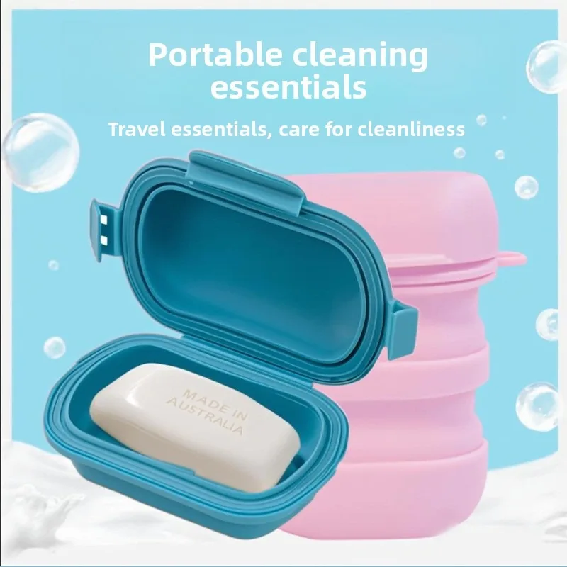 1pcs Portable Travel Silicone Soap Container Drain Hole Anti-spill Soap Dish Lightweight Wash Soap Storage Box Outdoor