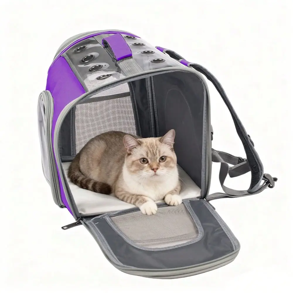 

Carrier Bag, Portable Pet Backpack Carrier, Breathable Mesh Ventilation, Spacious Zippered Travel Cage For Cats Small Dogs, Com