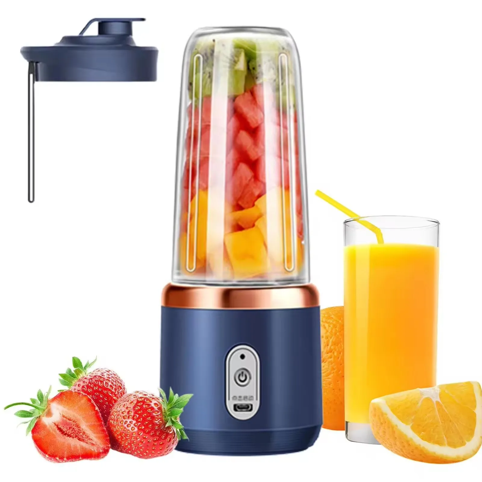 1pc Blue/Pink Portable Small Electric Juicer Stainless Steel Blade Cup Juicer Fruit Automatic Smoothie Blender Kitchen Tool