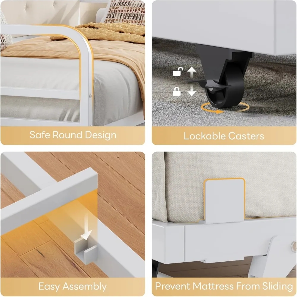 Sofá cama con nido, estructura de cama doble con cabecero tapizado y estación de carga, sofá cama con soportes fuertes