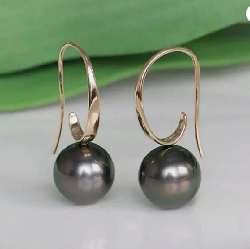 Pendientes redondos de perlas de Tahiti negras del Mar del Sur, aretes naturales AAA de 11-10mm, 925s, superventas