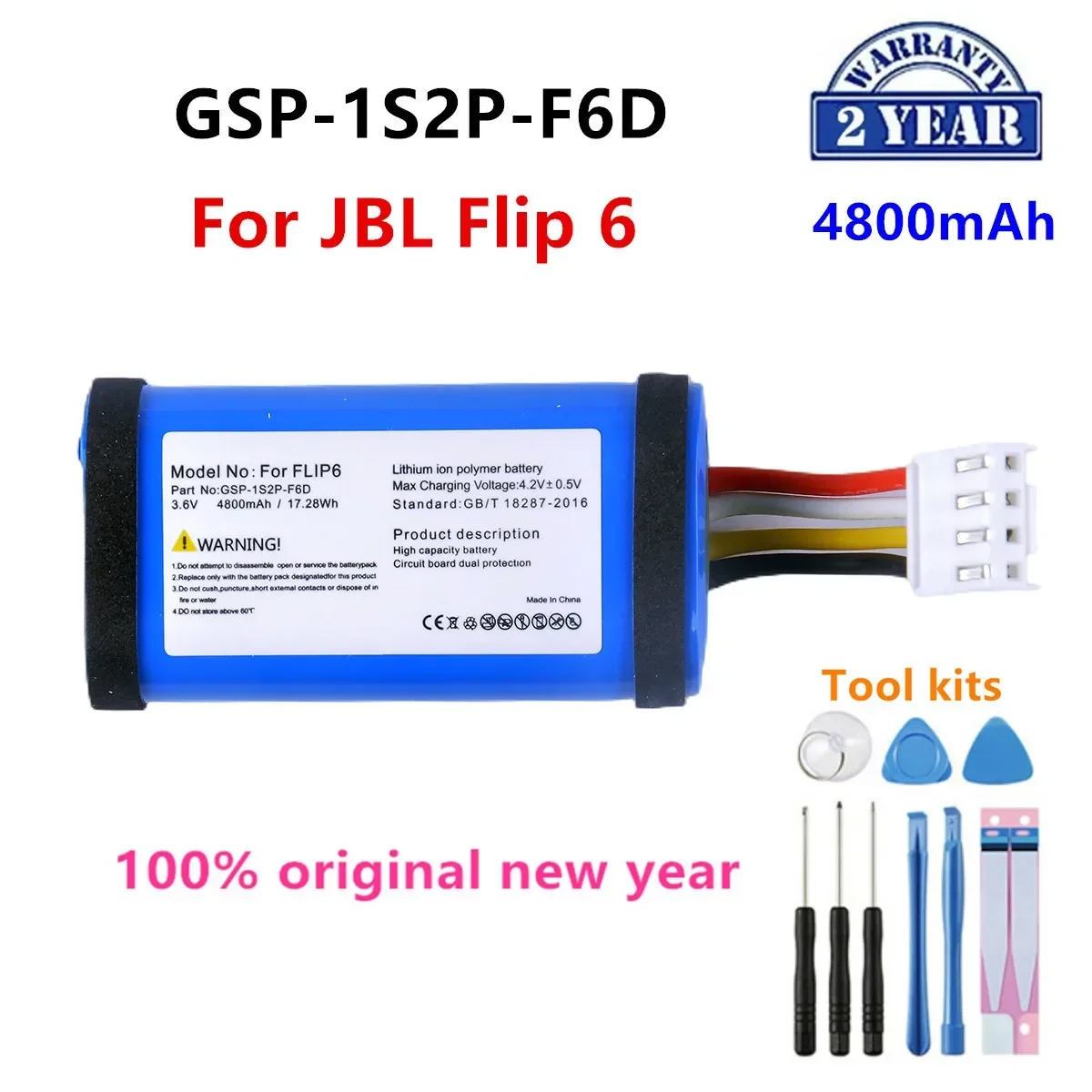 

Original GSP-1S2P-F6D New Replacement 4800mAh For JBL Flip 6/ Flip6 Speaker Replacement Battery +Tools.