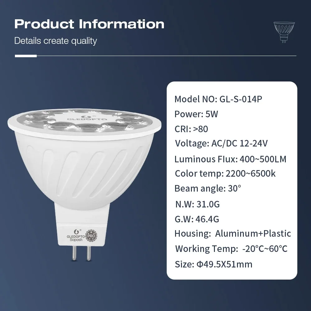 GLEDOPTO Zigbee 3.0 Pro 4W 5W RGB+CCT LED Smart Bulb MR16 GU10 E14 Led Lamp Compatible Echo Alexa APP/Voice/RF Remote