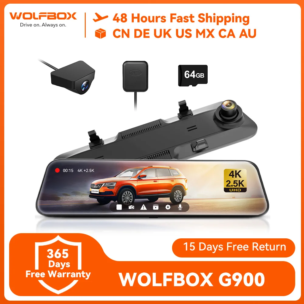 WOLFBOX G900 4K+2.5K Rearview Dash Cam 12