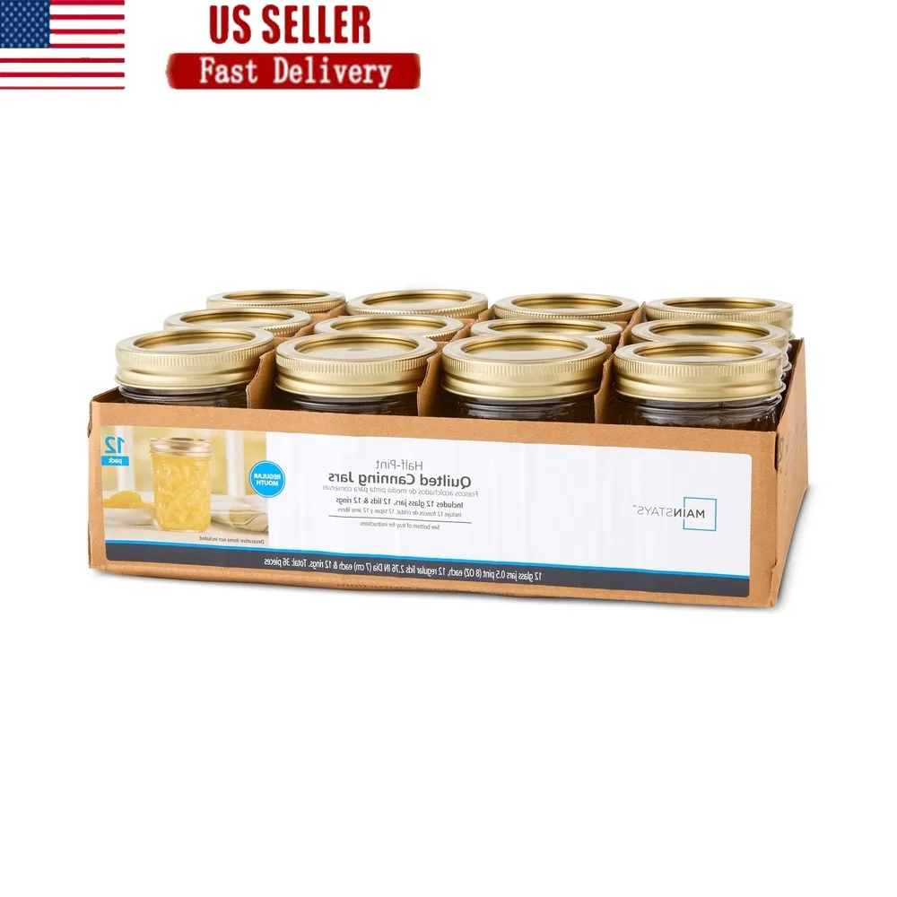 Juego de tarros para conservas de vidrio acolchado transparente de 8oz, 12 unidades, sello hermético, boca Regular, apto para lavavajillas, mermeladas, encurtidos, conservación de salsas