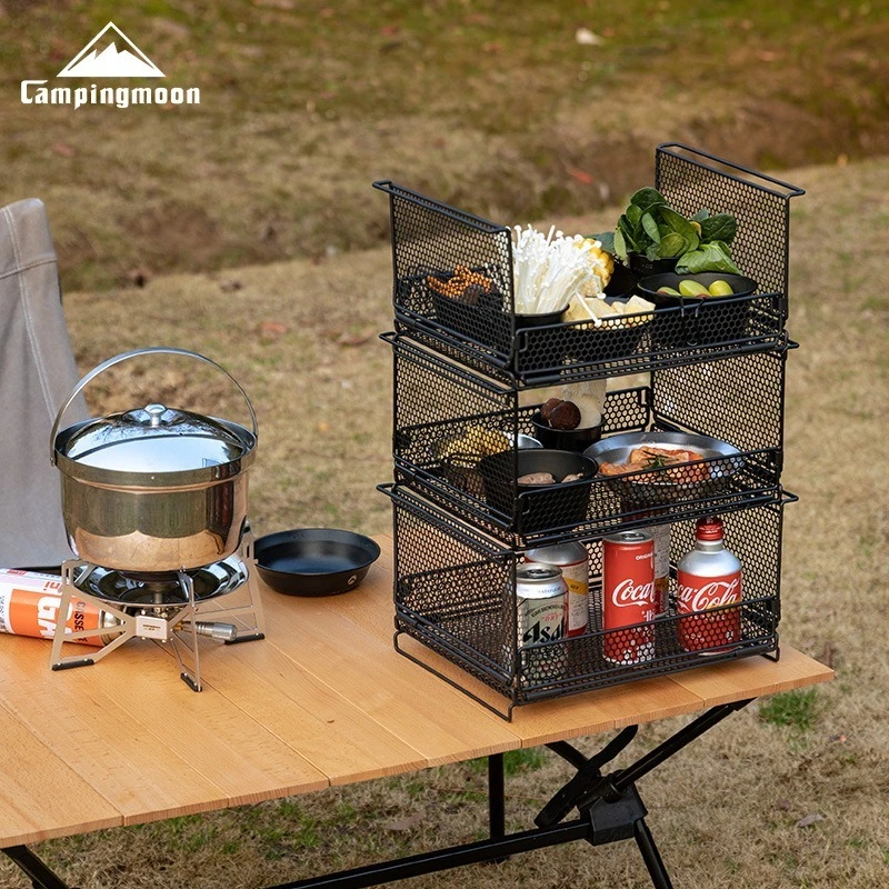CAMPINGMOON CK-23BF hexagonal pattern half bar net cage camping home foldable storage box multifunctional shelf
