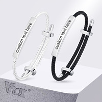 Vnox Free Engrave Name Words Stainless Steel Bar Bracelets,Adjustable Twisted Rope Shaped Metal Bangle,Personalized Gift for Men