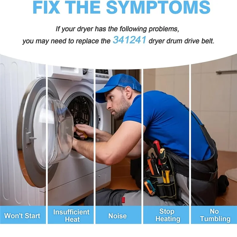 

For Whirlpool Kenmore Dryers 4Pcs 341241 Dryer Drum Belt Replacement- Replaces 8066065 AP2946843 W10127457 PS346995
