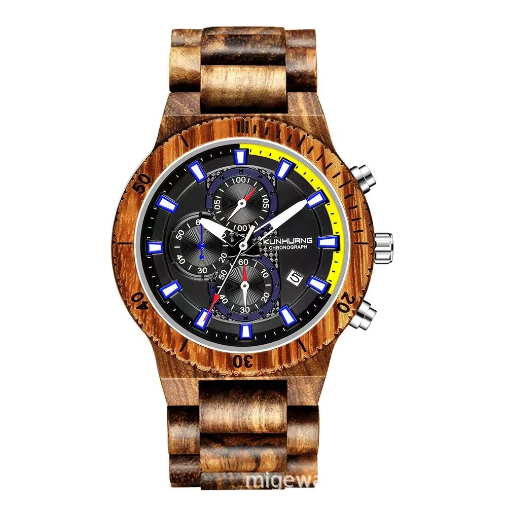 Relógio Quartz madeira com Dial Grande, Luminária Multifuncional