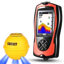 Lucky sonar-fish finder ff1108-1cwla, sensor sem fio recarregável, profundidade de água de 45m, ecobatímetro, pesca