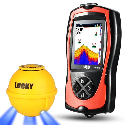 Lucky Sonar-Localizador de peces portátil, Sensor inalámbrico recargable, FF1108-1CWLA, 45M de profundidad de agua, ecosonda, pesca