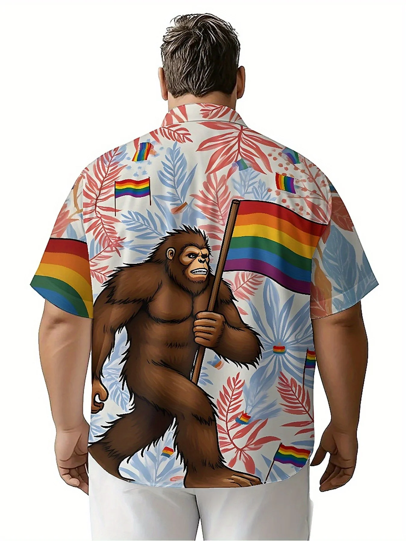 Men's Plus Size Hawaiian Shirts Rainbow Sasquatch Theme pattern,Unisex Baggy Aloha Shirts,summer Alternative Clothing