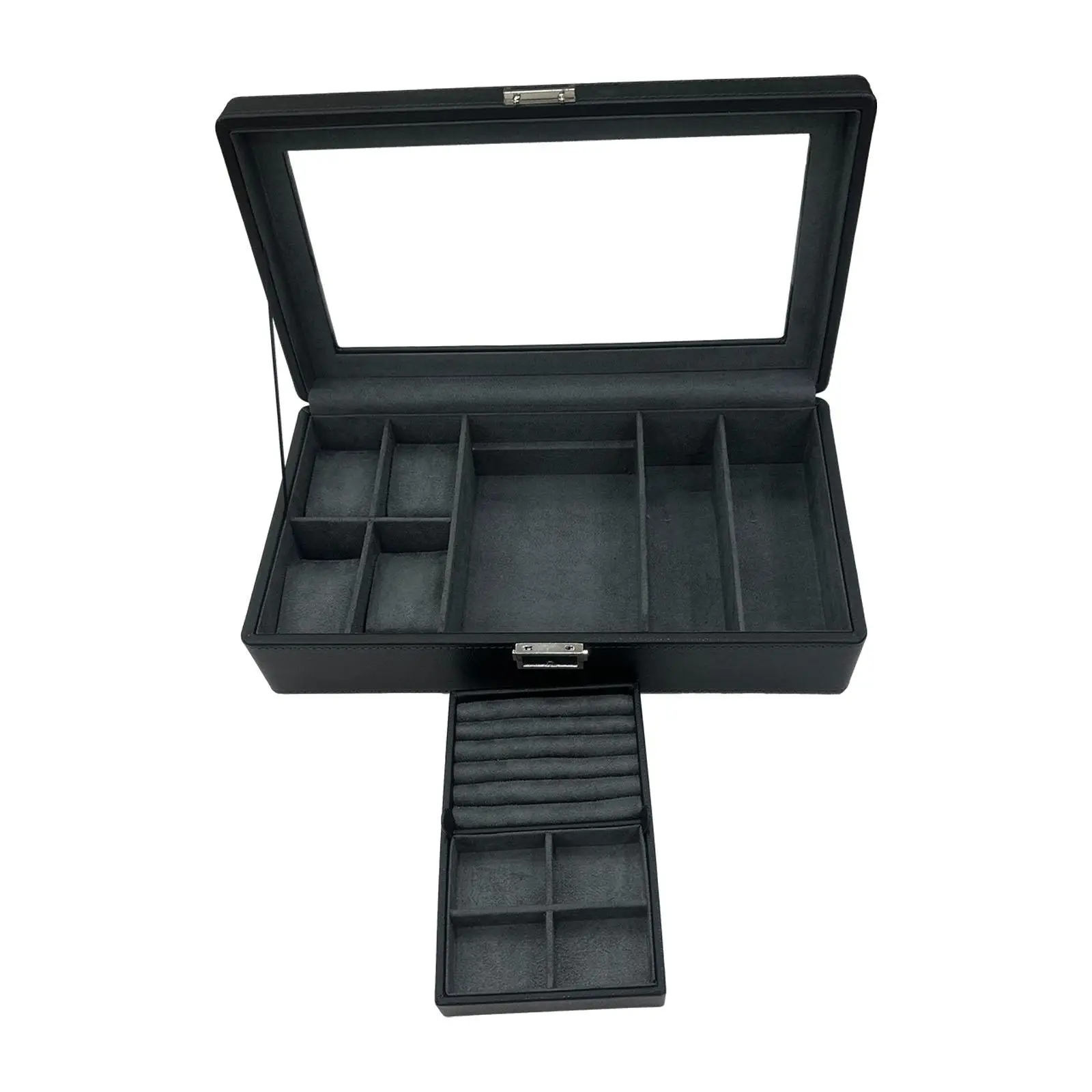 Watch Box with Glass Lid Jewelry Box Organizer for Necklaces Rings Bracelets