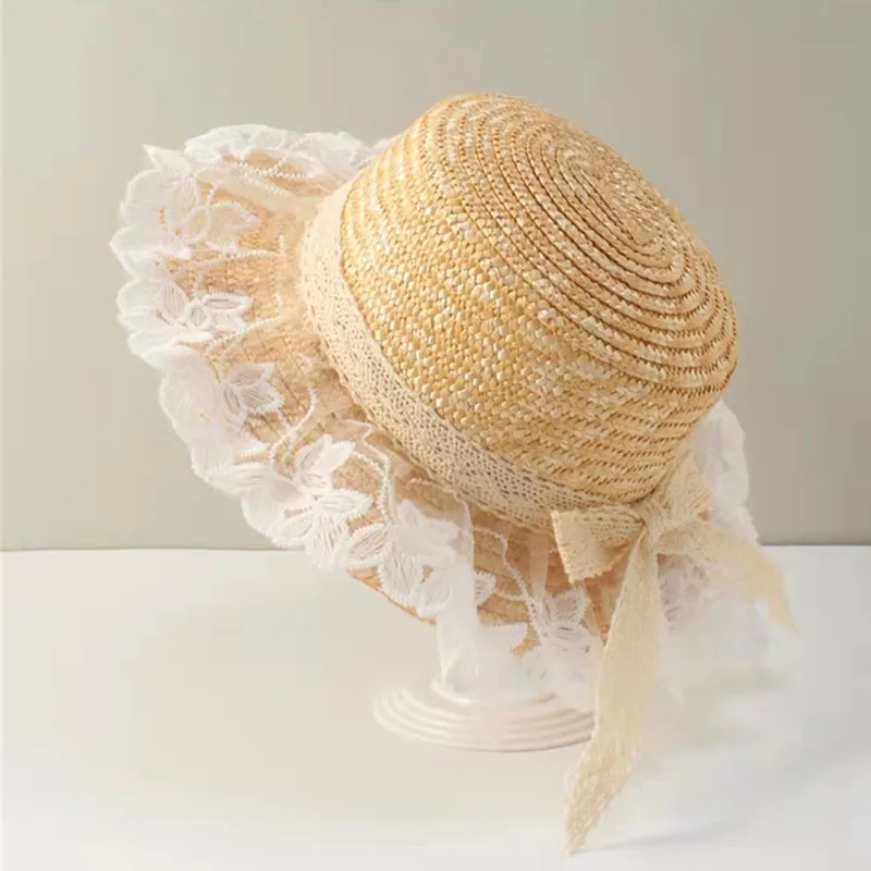 Mesh children\'s straw hat summer girl lace beach hat summer sun protection sun hat boy strawberry decoration sun hat 아동여름모자