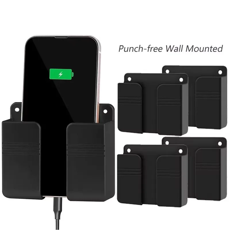 2-8PCS Wall Mounted Mobile Phone Holder Multi-Function Holder Remote Control Storage Box Charger Hook Cable Charging Dock Stand