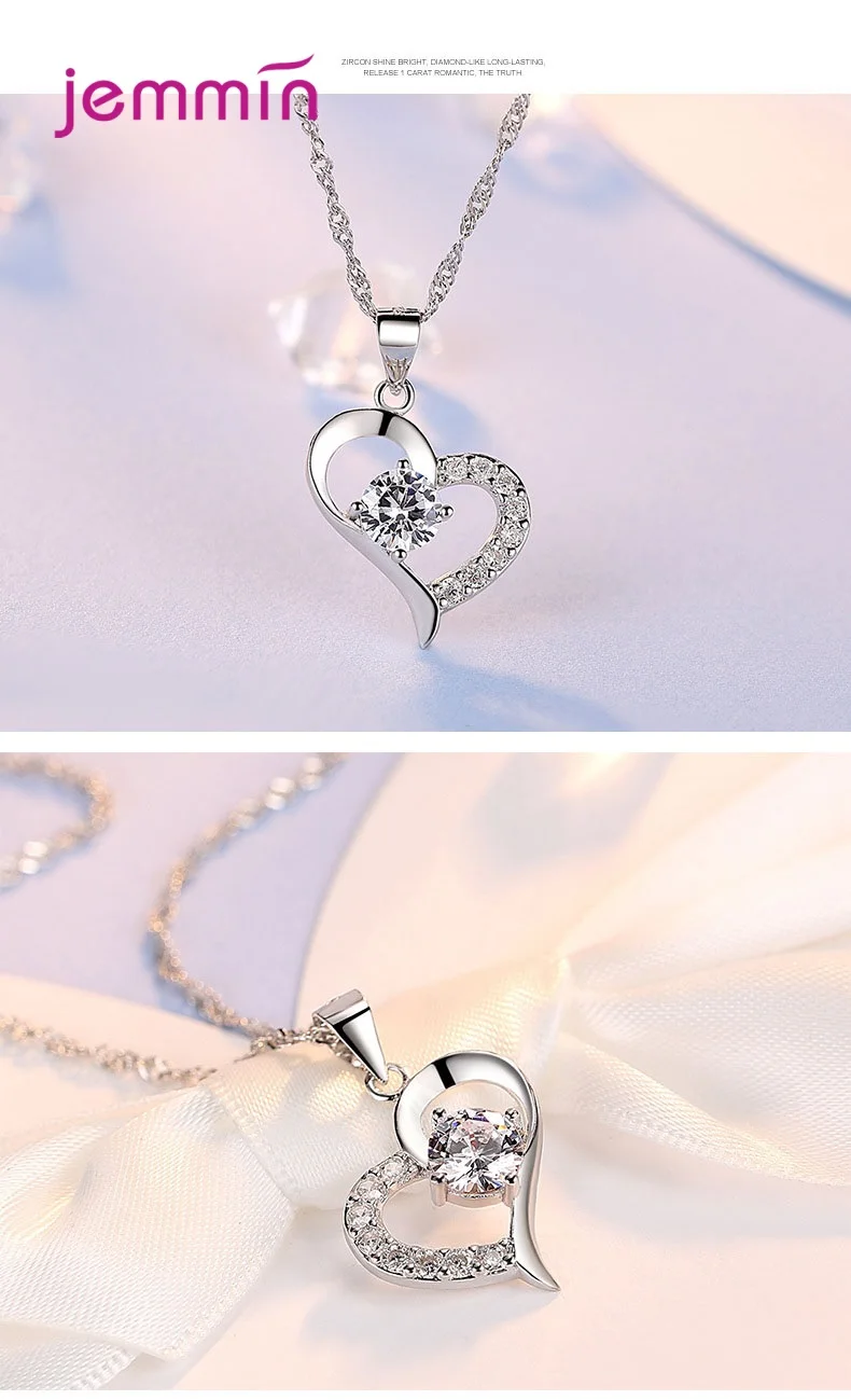 Bridal Heart Shaped Jewelry Set For Girls Engagement Wedding Romantic Style 925 Sterling Silver  Necklace Earrings Set