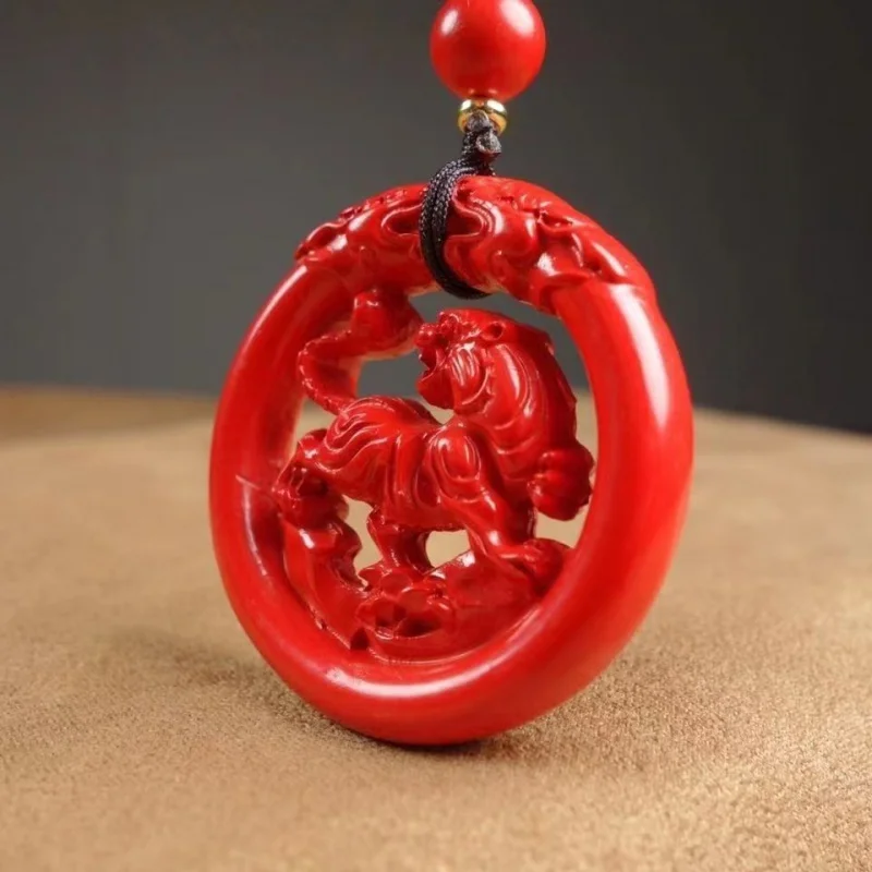 Cinnabar Red Sand Tiger Shengwei Pendant round