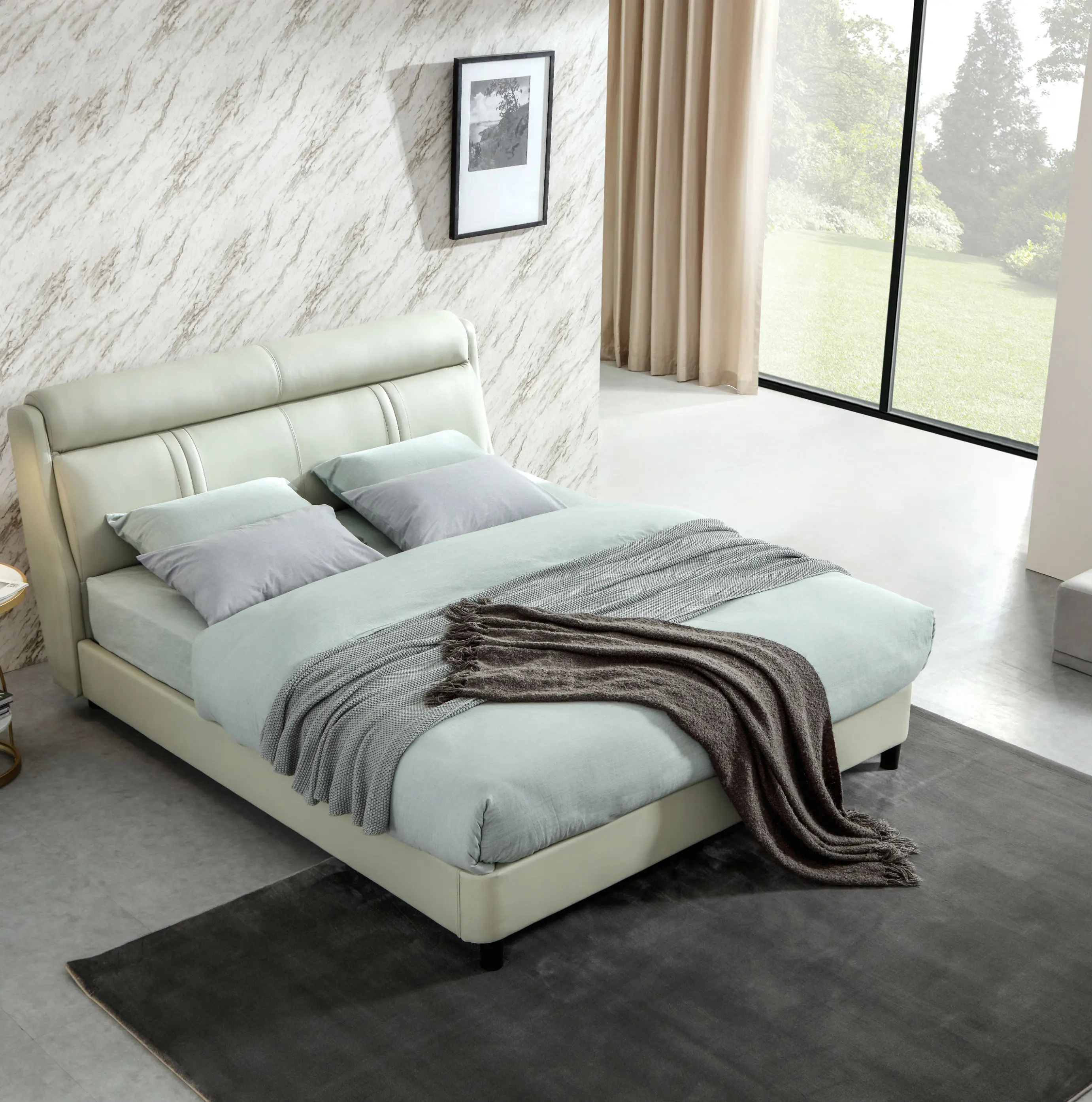 AI DI Modern House Bed Designs  Genuine Leather Hotel Bed Soft Bed for Home Bedroom