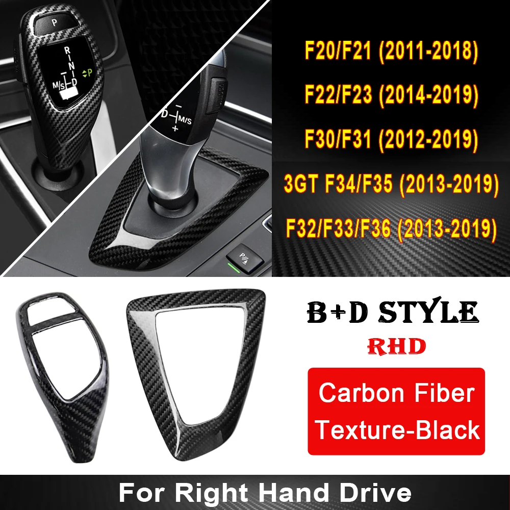 Real Carbon Fiber For BMW F30 F10 F15 F07 F20 F21 F34 F35 3GT 5GT Car Gear Shift Knob Cap Cover Sticker Panel Trim LHD RHD