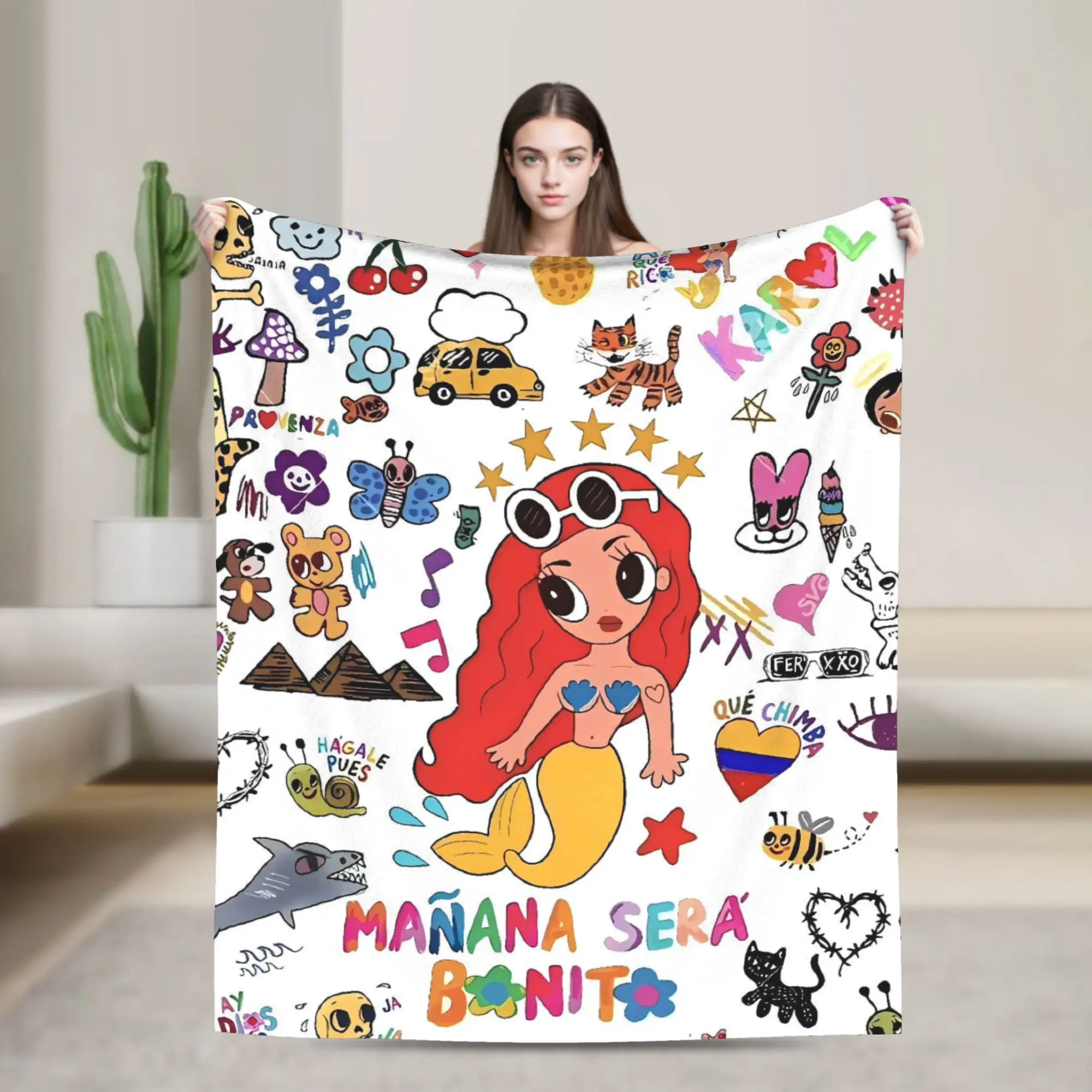 Manana Sera Bonito Karol G Flannel Blanket  Soft Warm Bedding Throws for Couch Chair Decorative Comfortable Bedspread Bed Cover
