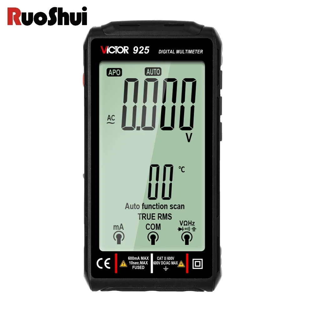 Ruoshui 925 Digital Multimeter Full Screen 10000 Counts LCD Display NCV Diode 500mAh Lithlum Battery Frequence New Smart Tester