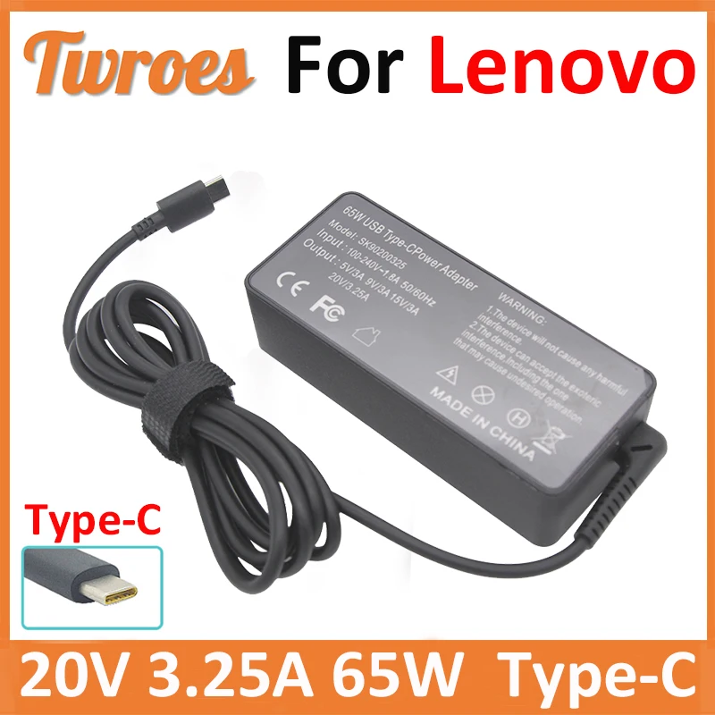 65W 20V 3.25A USB-C Type C Laptop Adapter Power Charger for Lenovo Thinkpad X1 carbon Yoga X270 X280 T580 P51s P52s E480 E470 s2