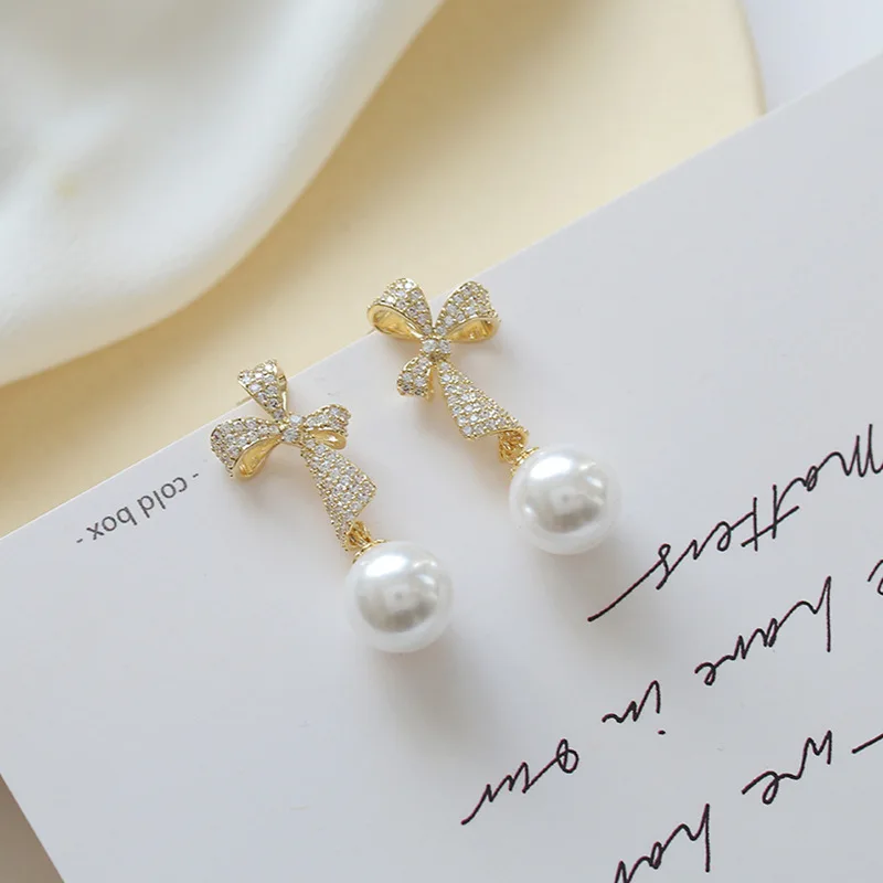 Elegant And Elegant Earrings, Long Earrings, Socialites, Internet Celebrity Earrings, Female Bow, Pearl Earrings, And Li Yu