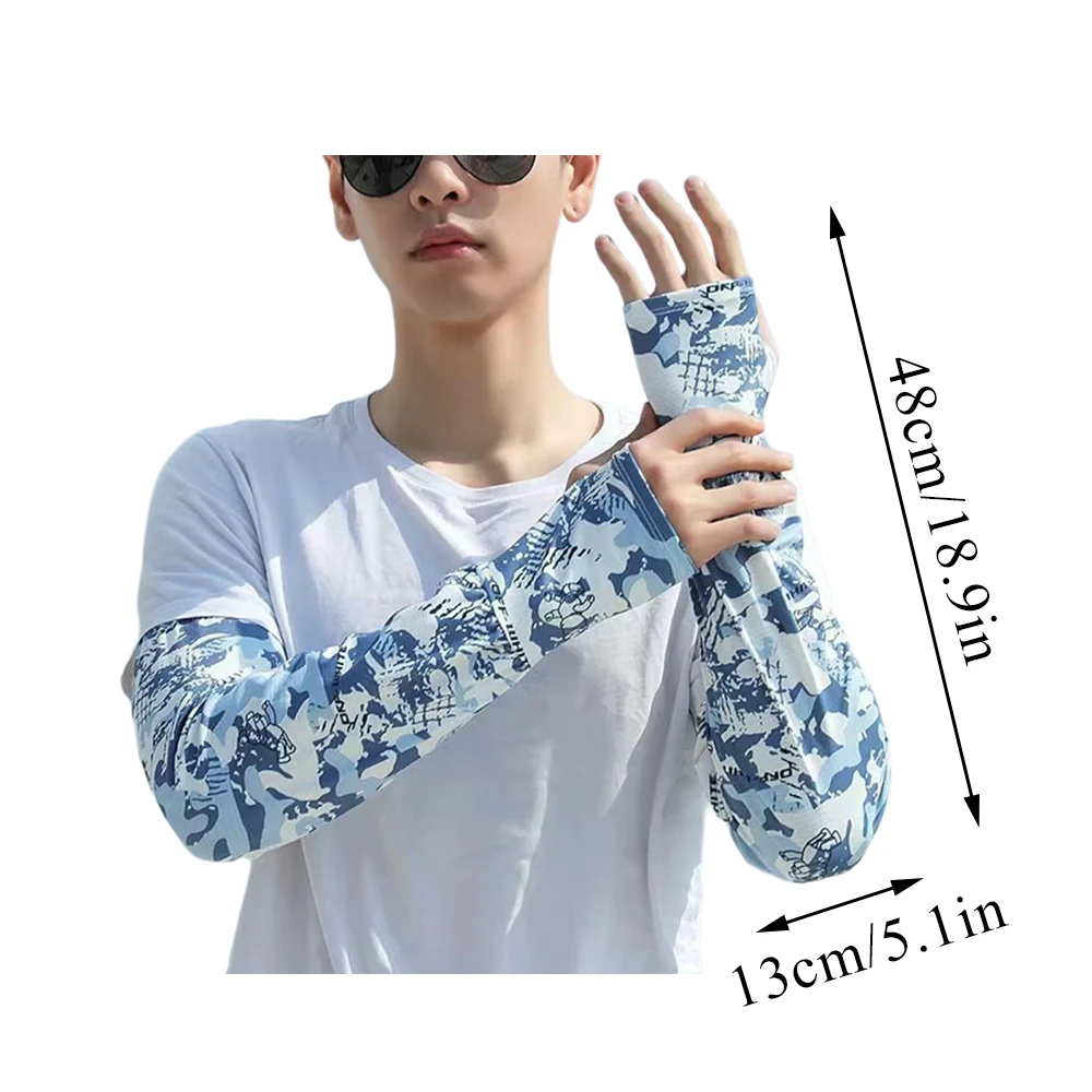 Men\'S Sun Protection Sleeves Camouflage Ice Silk Sleeve Half Finger Sun Protection Cuffs Breathable Cool Cycling Arm Sleeves