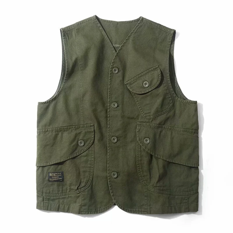 Men Vests Men's Summer Sleeveless Multi-pocket Vintage Casual Wear Cotton Short Safari Style Coat Waistcoat Male