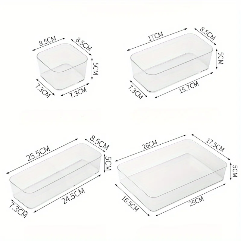 4Pcs Large Capacity Clear Plastic Desk Drawer Organizer Box Sturdy Multipurpose Storage Container for Office Stationery Desk